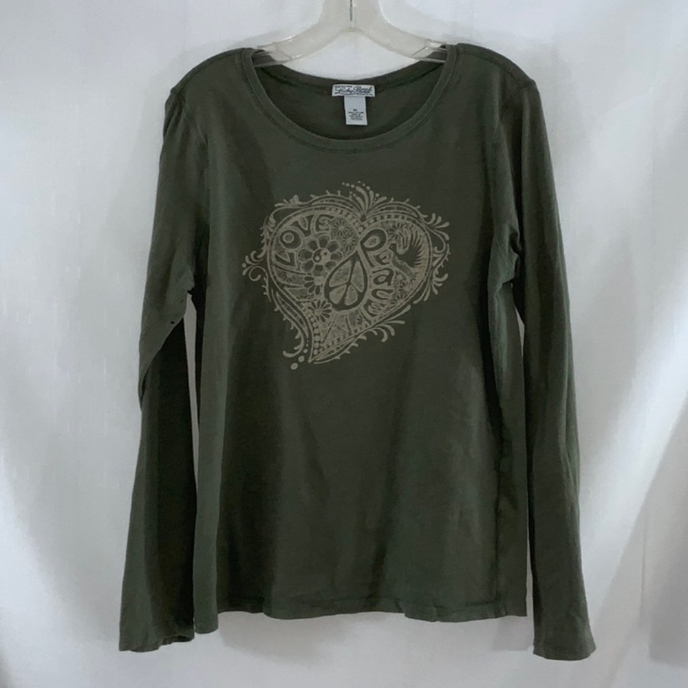 227 10/$50ππ»ββοΈ Lucky Brand Love and Peace Green Long Sleeve Shirt - Picture 4 of 13